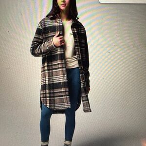 Columbia Black and Brown Plaid Longline Shirt